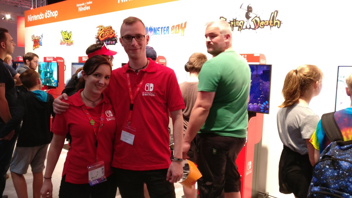 _LostInRandom_'s tweet photo. Huge thanks to the awesome staff in the Nindie booth at #gamescom2017! We couldn't have done it without you! #NintendoGC #FlippingDeath https://t.co/MfSQReaqfe
