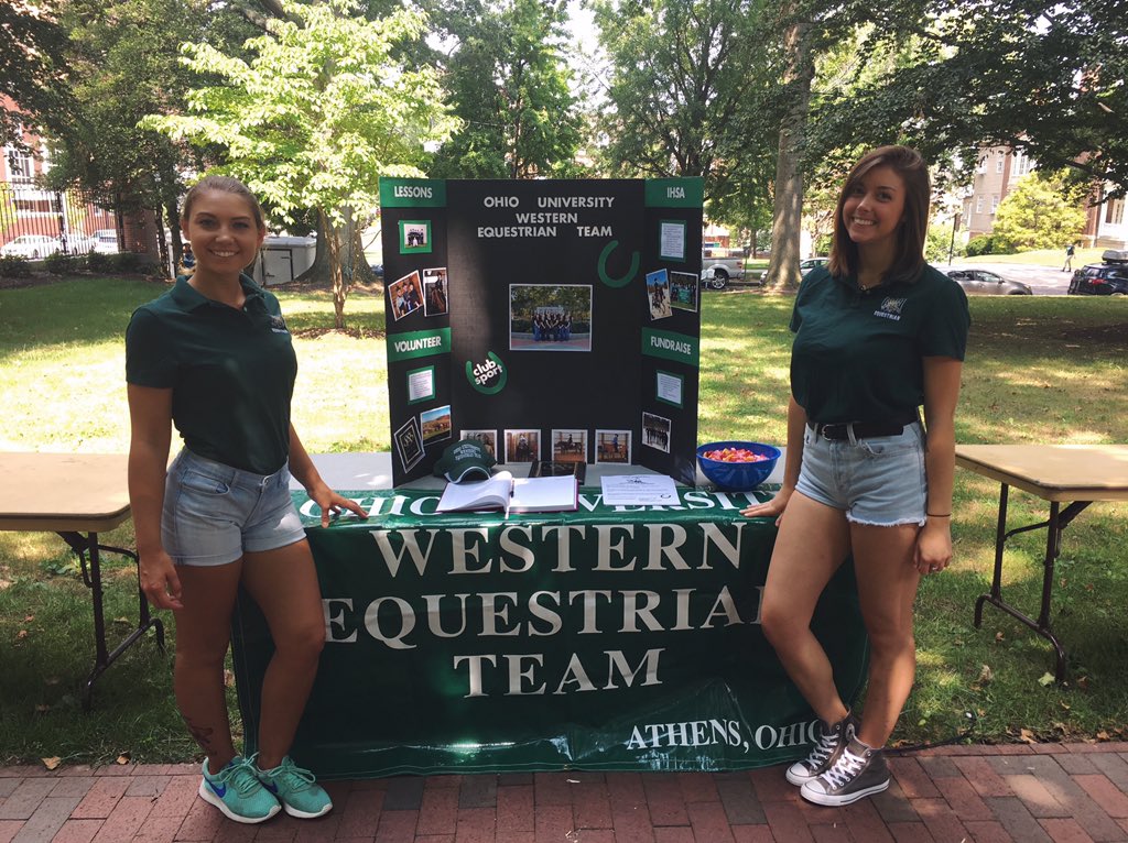 OhioUwestern's tweet photo. Stop by the involvement fair on college green from 3-5 and meet members Hailey and Reagan to get more information about our team! 💚🐴 https://t.co/o1yjsdD1IZ