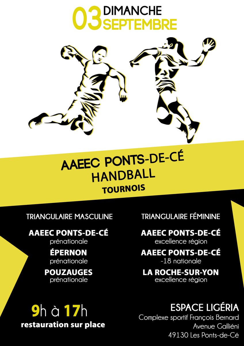 aaeec_handball's tweet photo. 📆 J-7 : Tournois triangulaires pour les #S1M #S1F et -18F nat et premiers pas sur le terrain de l'#EspaceLigeria ! On compte sur vous 😉 https://t.co/9At0oij3ni