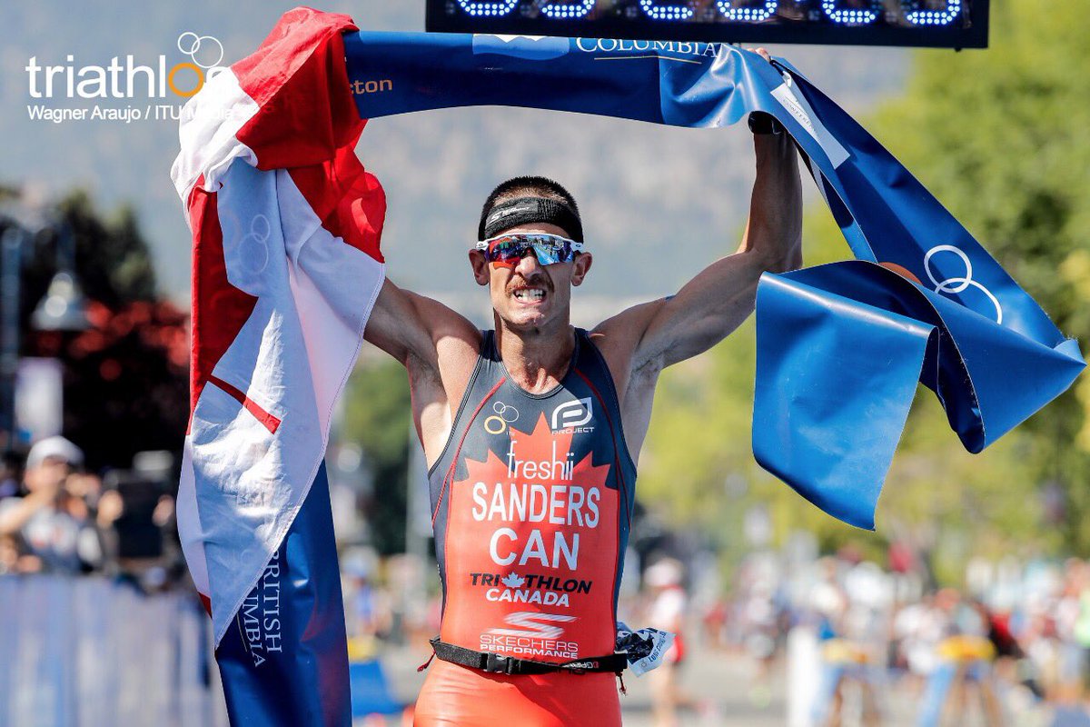 triathlonlive's tweet photo. On Canadian soil! 🇨🇦 @LSandersTri is your ITU #LongDistance World Champion! 🌎🏆 #Penticton2017 https://t.co/PYaFrLLTSC