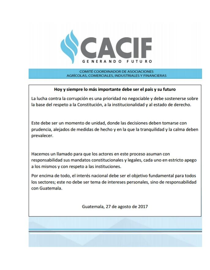 msilva_elP's tweet photo. El @CACIFnoticias se pronuncia. Hacen llamado a la calma, pero no fijan postura clara en torno a Iván Velásquez https://t.co/aY9yMVLtZU