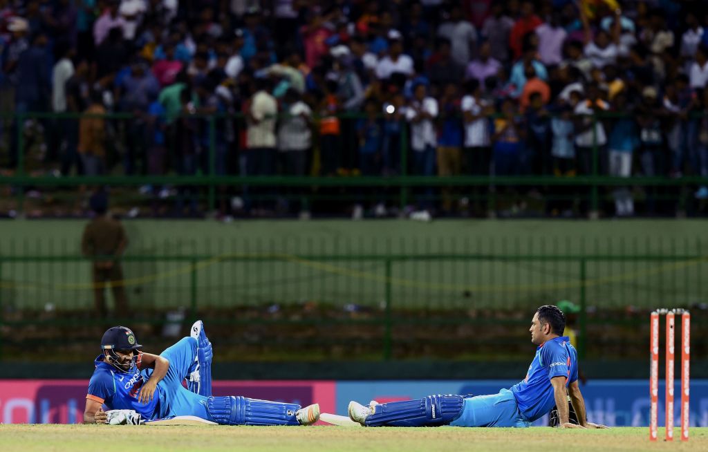 BCCI's tweet photo. Keep Calm and Carry On - @ImRo45 &amp; @msdhoni #TeamIndia #SLvIND https://t.co/tVSfYOl4RP