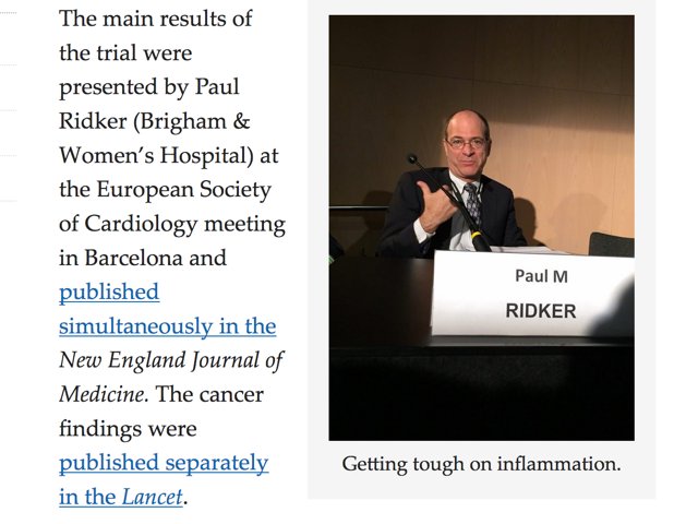 hmkyale's tweet photo. Nice summary of #CANTOS by @cardiobrief - and below, my comment in the story. #ESCCongress @escardio @Novartis @nejm https://t.co/h3mVoqFzOc https://t.co/bAmB5cWDXk