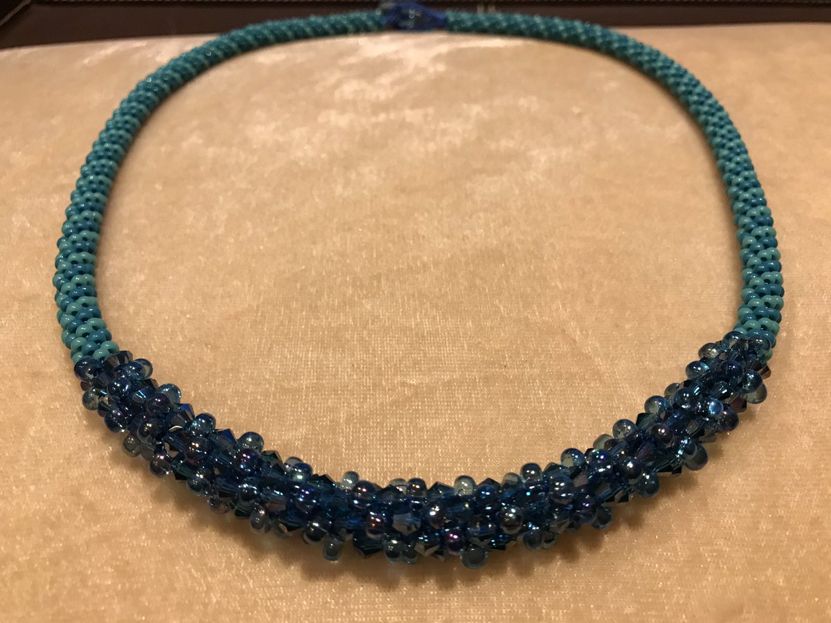 Just finished, colours of the sea kumihimo necklace, on holiday and still beading! 🐝💖#Beads #handmadejewelry #kumihimo