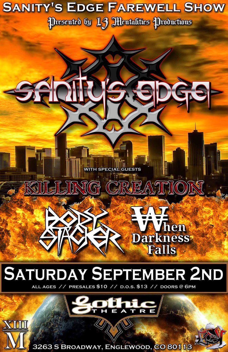 KillingCreation's tweet photo. JOIN US!
Sept. 2nd at the Gothic Theater! @gothictheatre #killingcreation #metalmusic #gothictheater #Denver https://t.co/u40hxEgM3d