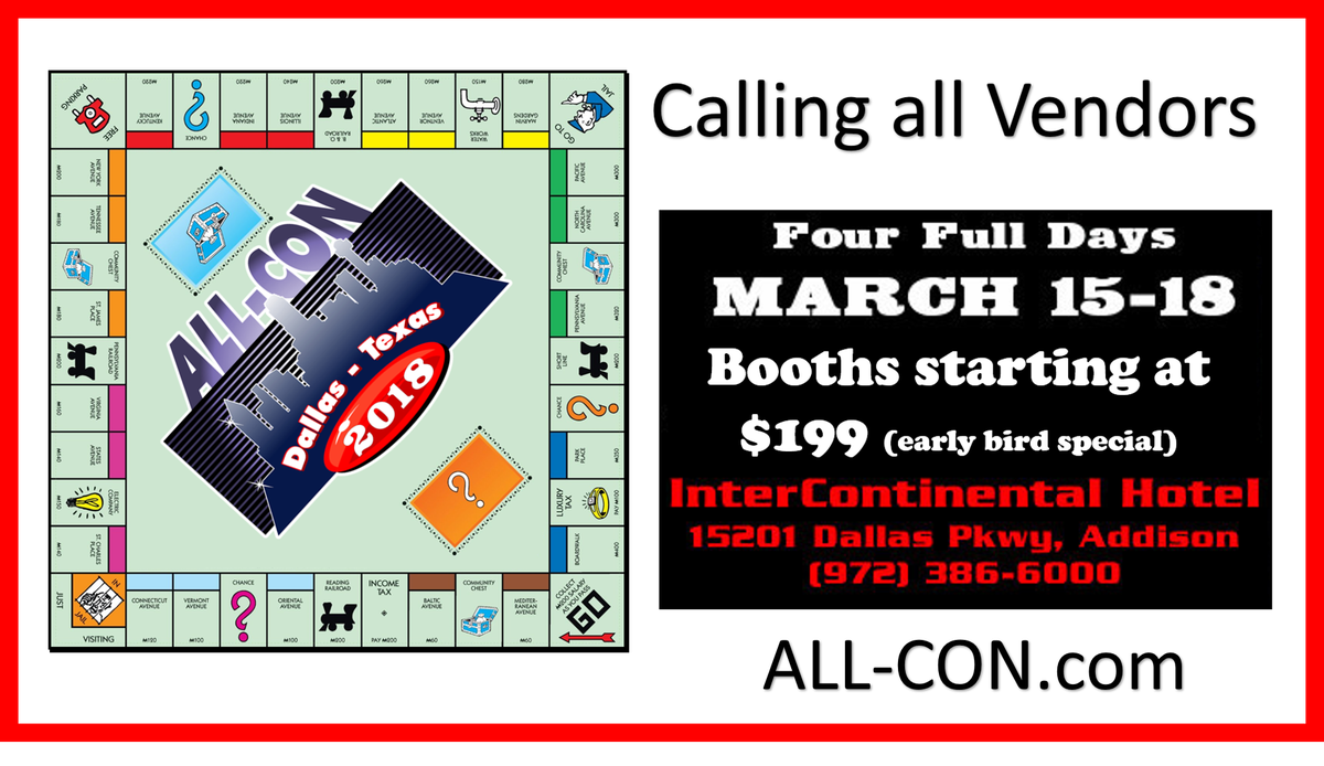 ALL-CON is coming get your booth!  <a href="/All_Con/">ALL-CON Dallas</a> #vendors #shopping #dfw #cosplay #steampunk #art #fans #gaming #photoops  #comics #collectables