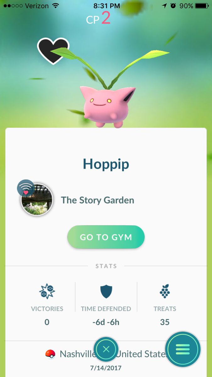 katlynemaster's tweet photo. @PokemonGo_Radio Pokémon Go knows my future... apparently in 6 days, I will make a trip to Nashville IN and drop off a 10cp Hoppip. https://t.co/lK8FfXZmnY