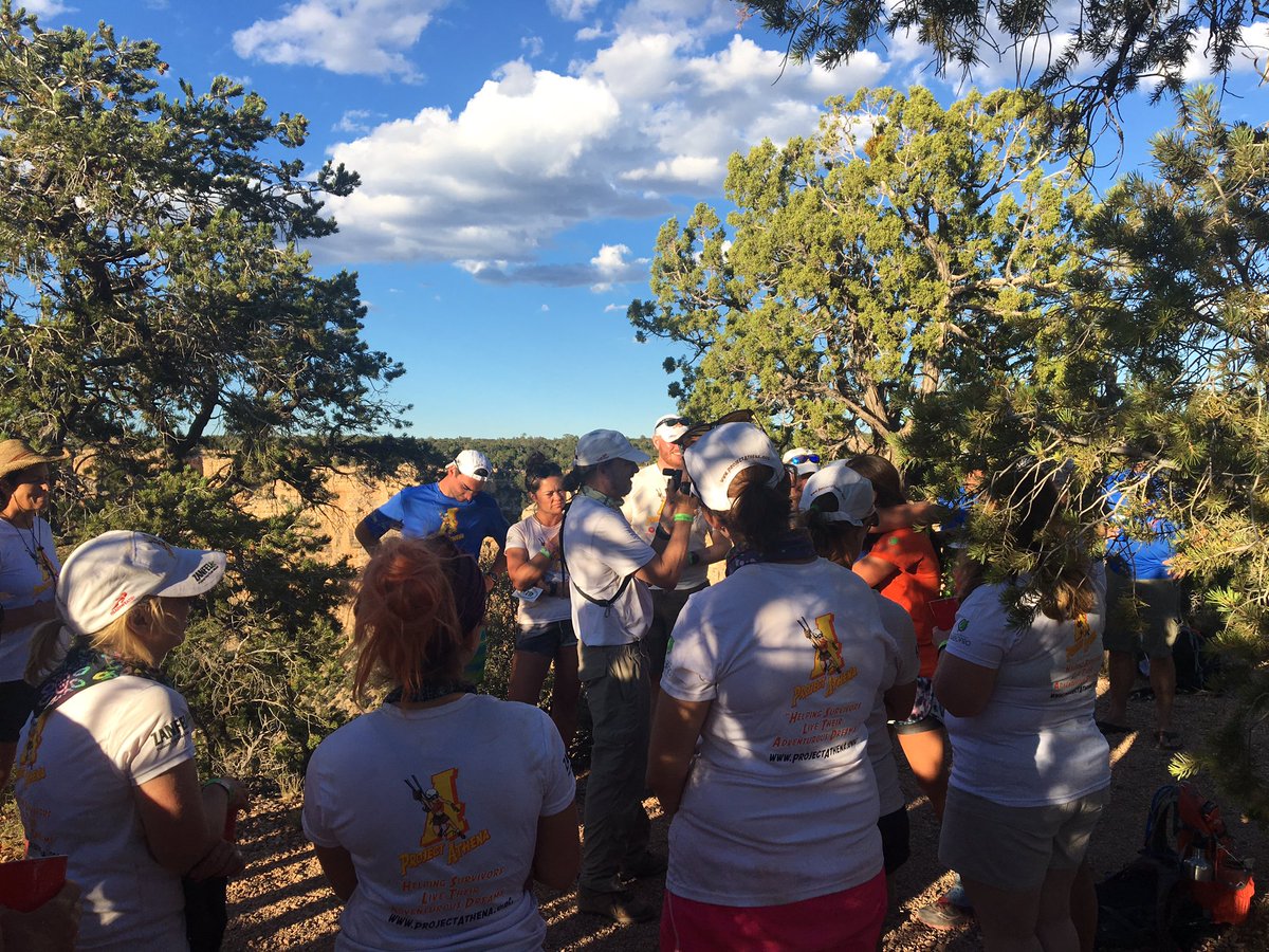 zinamercil's tweet photo. Epic finish! Grateful to be here with this amazing group of people! #GrandCanyon #R2R2R #survivors @ProjectAthena https://t.co/txx5idXkr9
