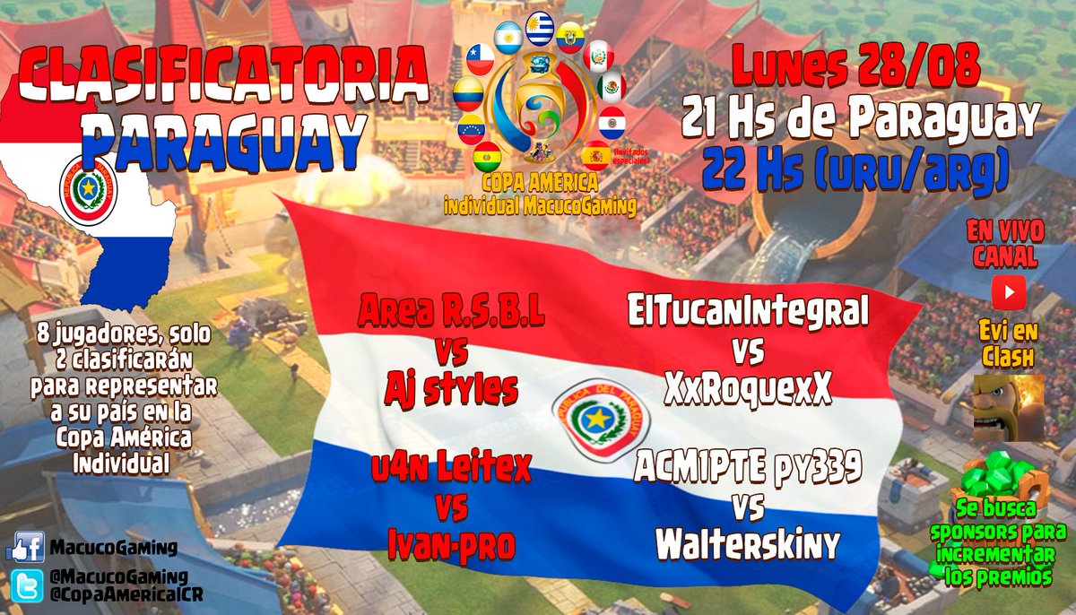 rumboalaquinta's tweet photo. Mañana gran clasificatorio paraguayo por el canal de @EvienClash !!
Los esperamos y mucha suerte a los 8 jugadores paraguayos!! https://t.co/NZc4RtDNrs