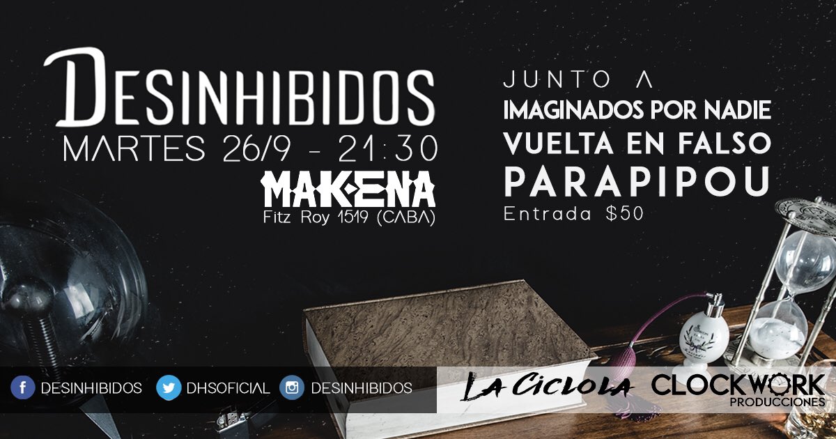 Próxima fecha:
🎶 26/9 #DhsEnMakena 🎶 junto a <a href="/ixn_oficial/">Imaginados Por Nadie</a>, <a href="/vueltaenfalso/">Vuelta en Falso</a> y <a href="/Parapipou/">Parapipou</a>.
¡Los esperamos! 🎉🍻🤘🏼