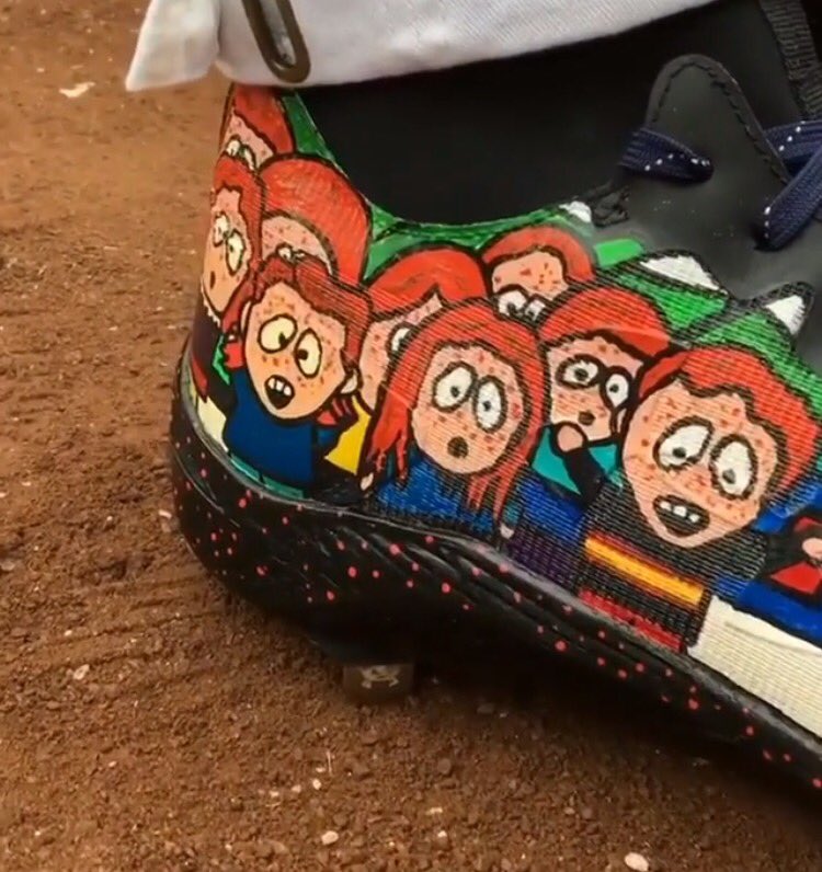CoachRobbett's tweet photo. Clint Frazier hands down wins best cleats of #PlayersWeeked https://t.co/8wLg4kKpFp