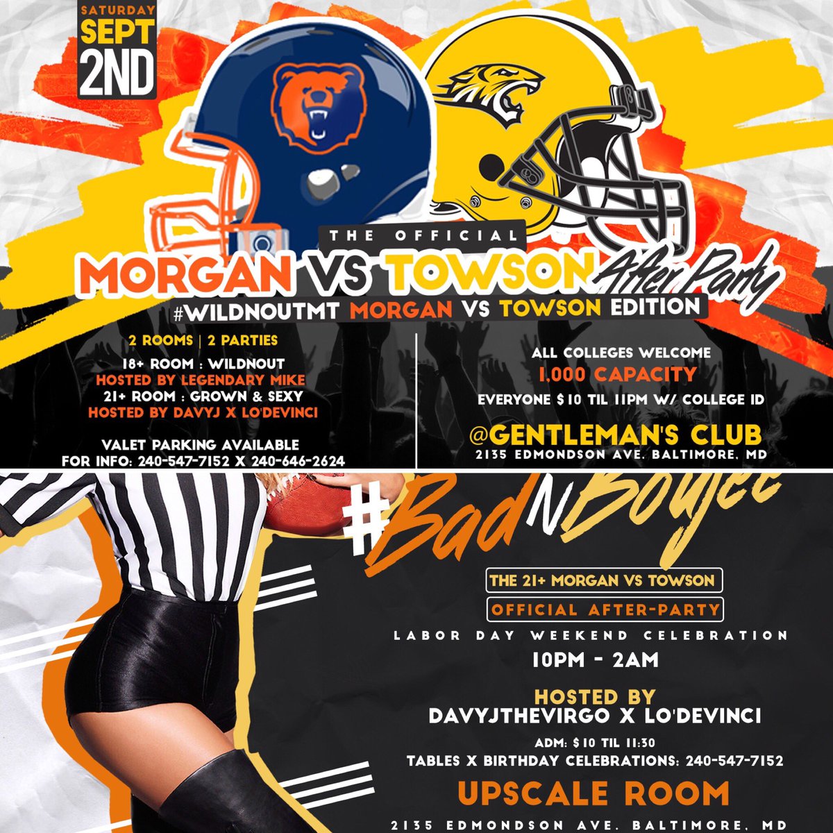 Lodevinci_'s tweet photo. This weekend🔥
Saturday, Sept. 2nd 🎯

The Rivalry⚡️#WildNOutMT 🤘🏾
#TeamMorgan vs #TeamTowson

The turn up olympics🏅
9PM - 2AM

🚪$10 B4 11pm https://t.co/kg27zxkAhZ