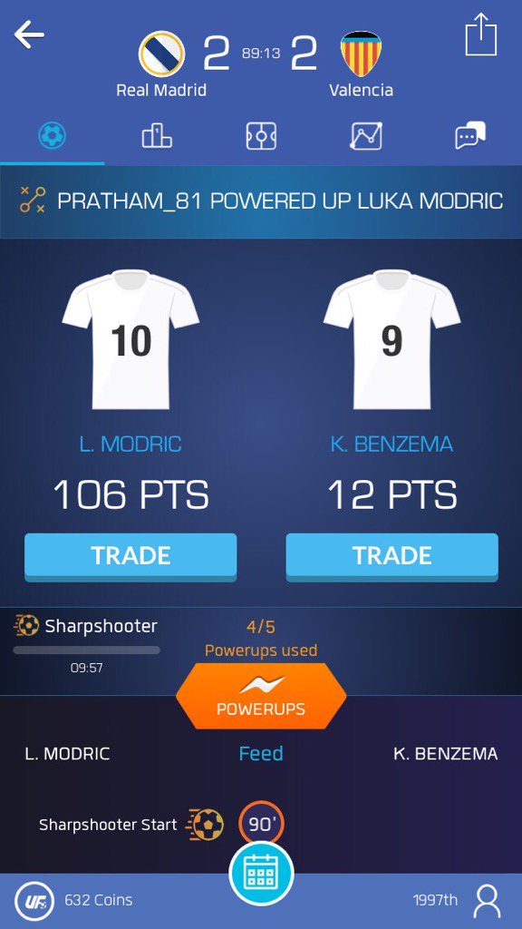Prathams417's tweet photo. Just used my powerups on Luka Modric on @ultimatefanlive for Real Madrid vs Valencia https://t.co/P90mlm7Tli https://t.co/BvFs4R8Cyc