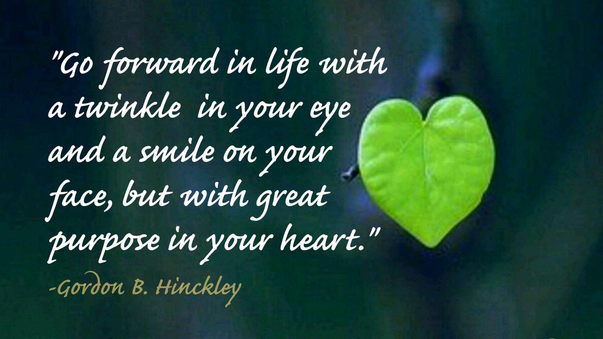 yourjourneyfuel's tweet photo. "Go forward in life with a twinkle  in your eye and a smile on your face, but with great purpose in your heart." -Gordon Hinckley https://t.co/Me1yAJK4jg