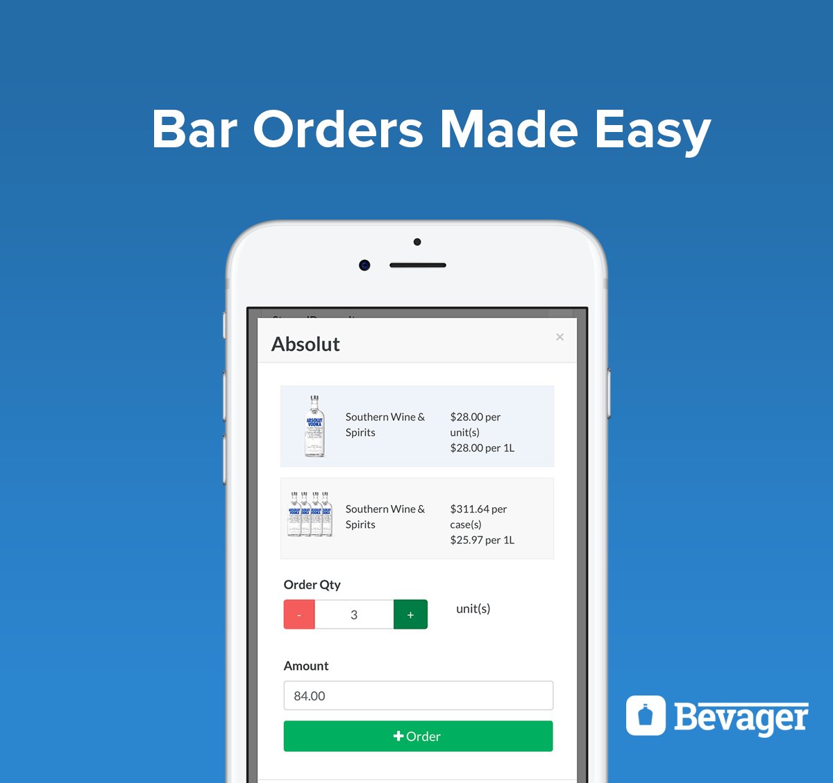 BevagerBar's tweet photo. Open App
Select Number of Cases/Bottles
Order from your Rep.
Ordering made easy with Bevager. #cocktails #craftbars #bartenders https://t.co/GpnPTmN3rU