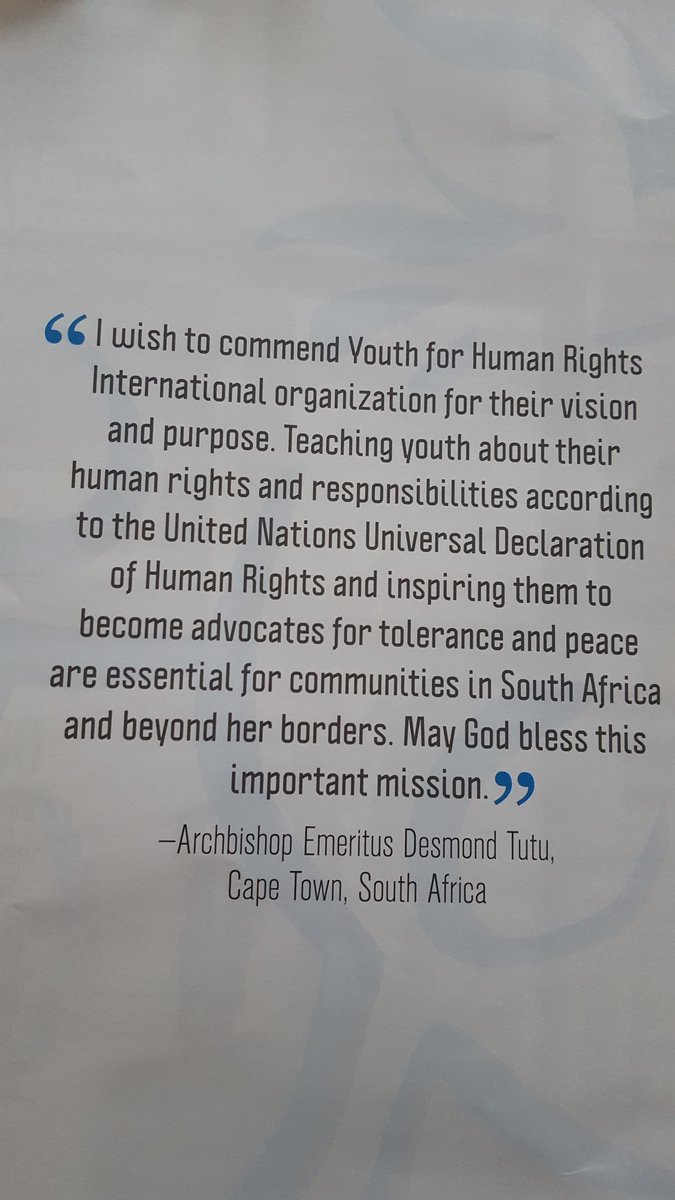 PadminiPadiach1's tweet photo. U.N.YHRI Summit-2017 attendees inspired by 
message from Archbishop Emeritus Desmond Tutu,
South Africa. https://t.co/Zksgkxl145