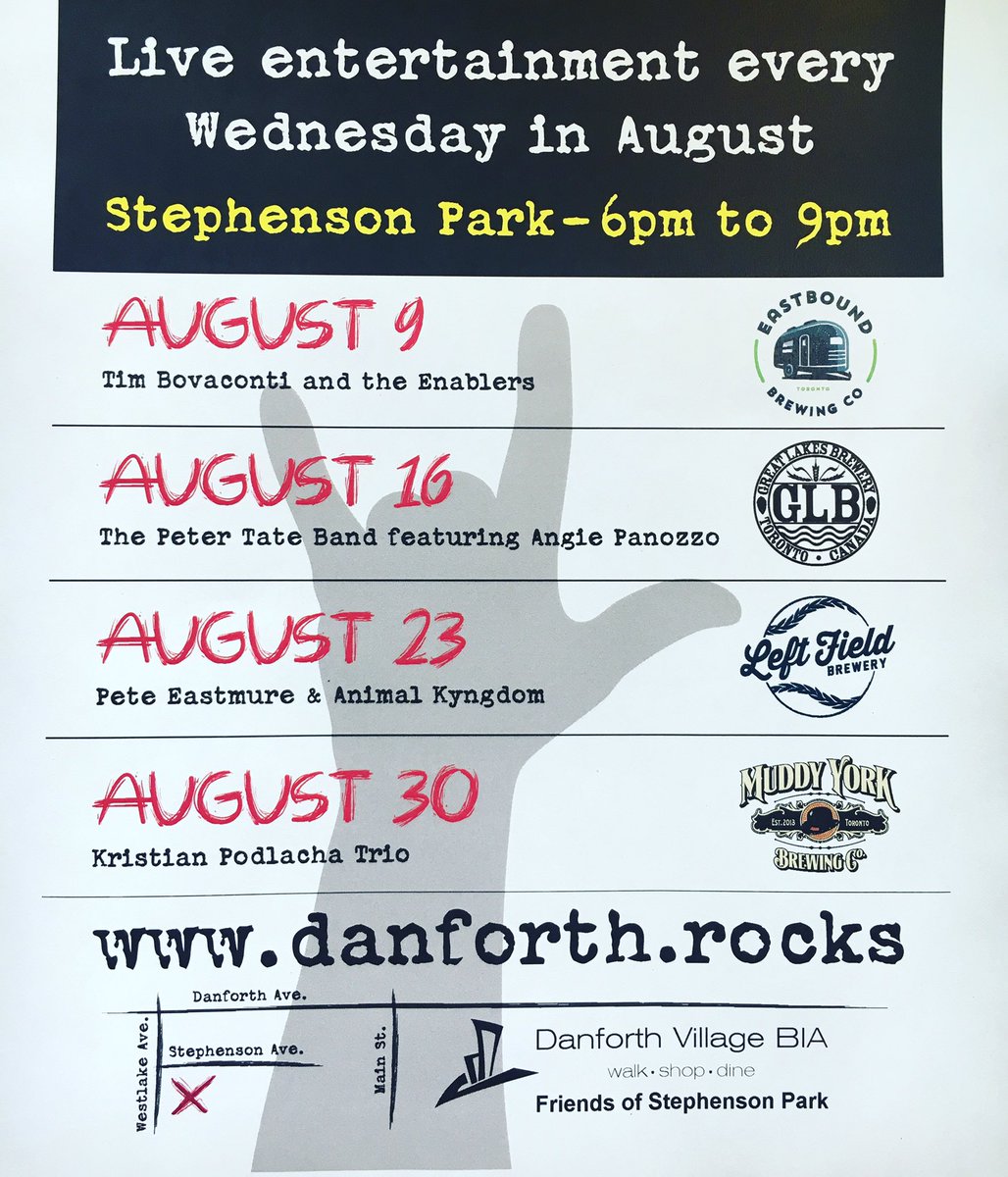 StephensonPark's tweet photo. This Wednesday ends @DanforthVillage #DanforthRocks series with Live JAZZ w/ The KRISTIAN PODLACHA TRIO &amp;@MYBrewingCo @PressDanforth &amp; MORE. https://t.co/2P21cfc6a8