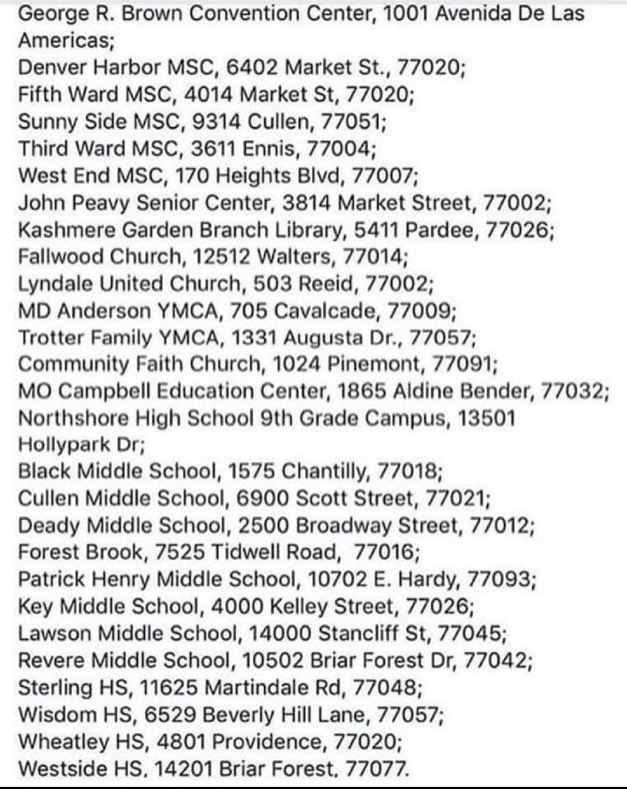 PaigeGbria's tweet photo. Here's a list of shelters set up right now in Houston. Please RT to share.
 #HurricaneHarvey #houstonflood https://t.co/nqWU3K8FdT