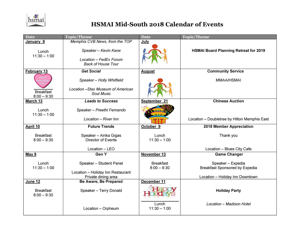 Mark your calendar for 2018 #Hsmai Mid-South monthly events! #sales #Marketing #choose901 #ilovememphis