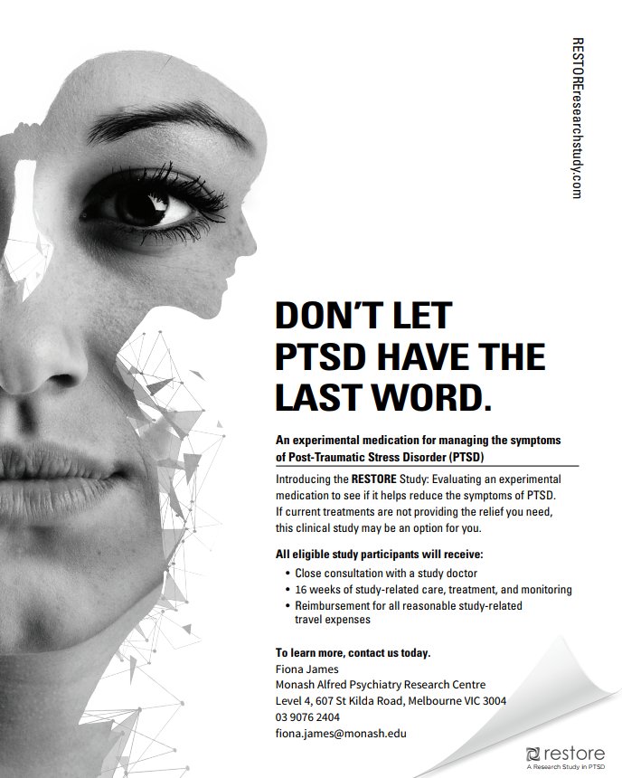 WomensTeamMAPrc's tweet photo. Our treatment trial for #PTSD is now recruiting - head to our website for more information https://t.co/nLLScFCsLT #mentalhealth #psychiatry https://t.co/dMbJWjwVhq