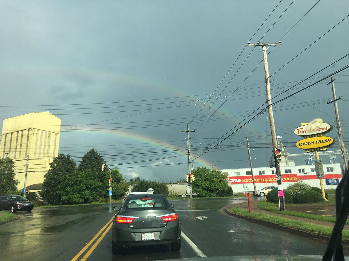Local734's tweet photo. A double rainbow, both ending at @home_hardware, you guys got some gold in there? https://t.co/v5jMCEhrAn