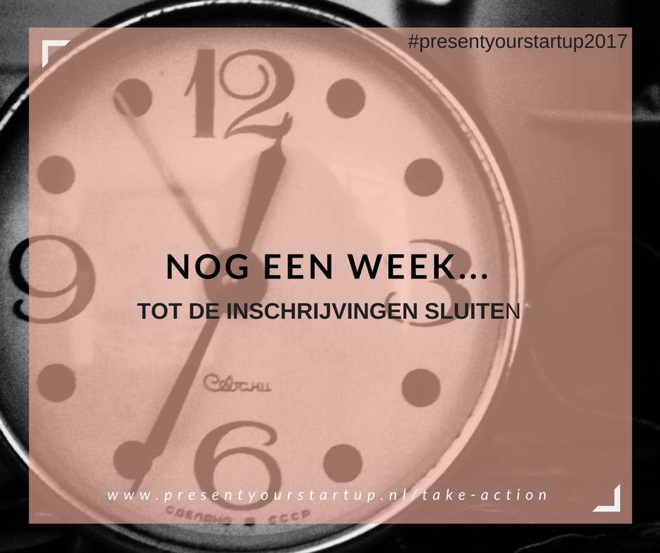 Je hebt nog een week om je in te schrijven voor Present Your Startup 2017! Je kan je inschrijven via buff.ly/2wIn66l