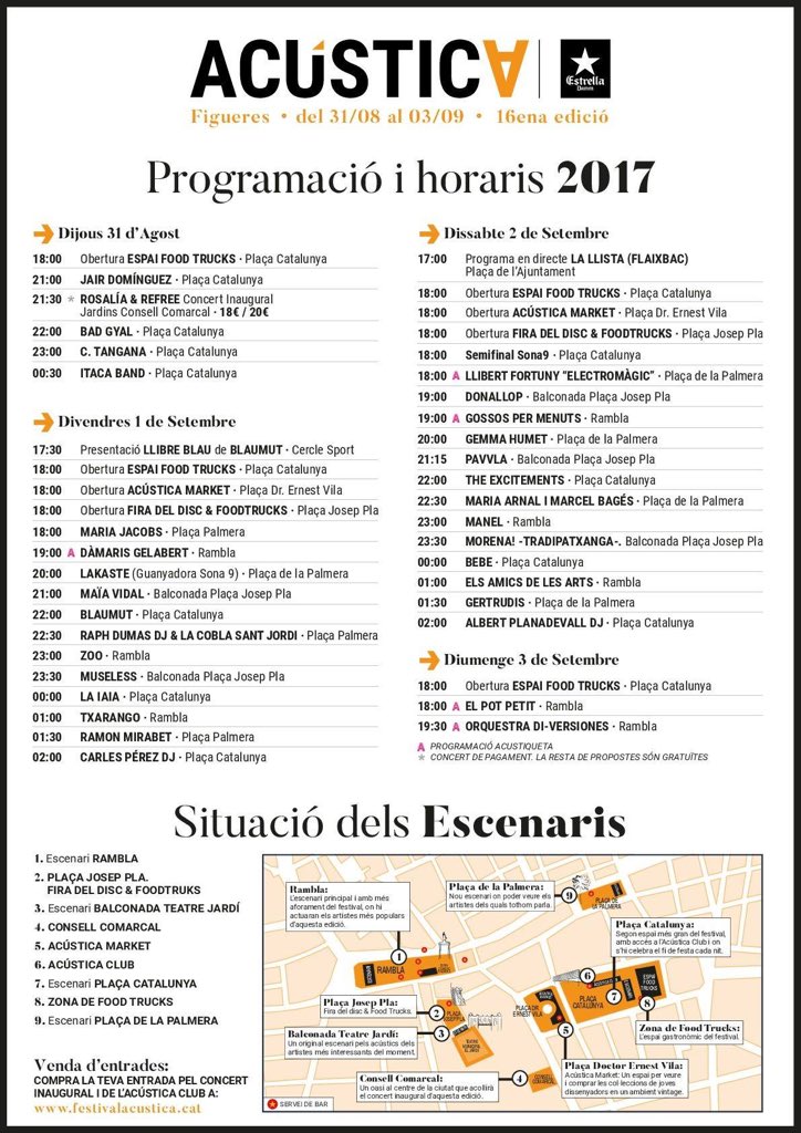 visitfigueres's tweet photo. Entrem a la setmana de:

#Acústica2017 

Del dijous 31 d'agost al diumenge 3 de setembre 
T'esperem a #Figueres!! https://t.co/I5uqr6CGx7