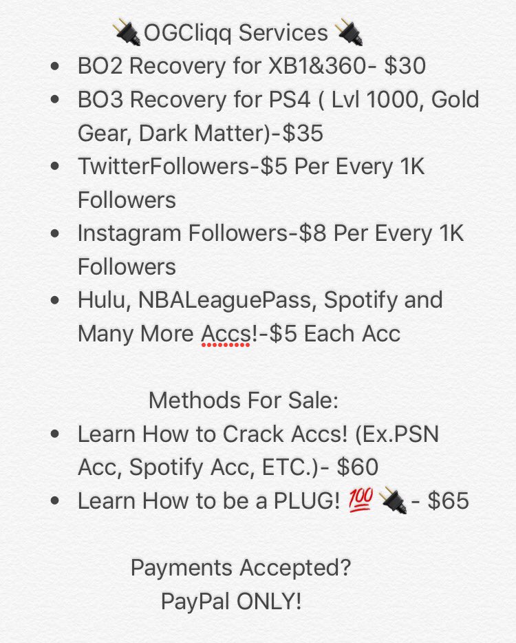 GsusModz's tweet photo. @OGCliqq is doing good Services FAST nd Ez !! waiting time depends on how much you ask for ! real og plug on anything  follow him ! https://t.co/T6xVWpOtkW