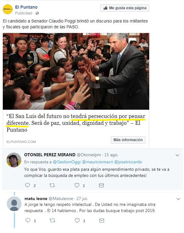 GestionOggi's tweet photo. che @claudiojpoggi yo pienso DISTINTO a usted y ya me están persiguiendo y amenazando desde ahora... 
Mmmm mentiroso, mentiroso... https://t.co/KXxe3eQpTW
