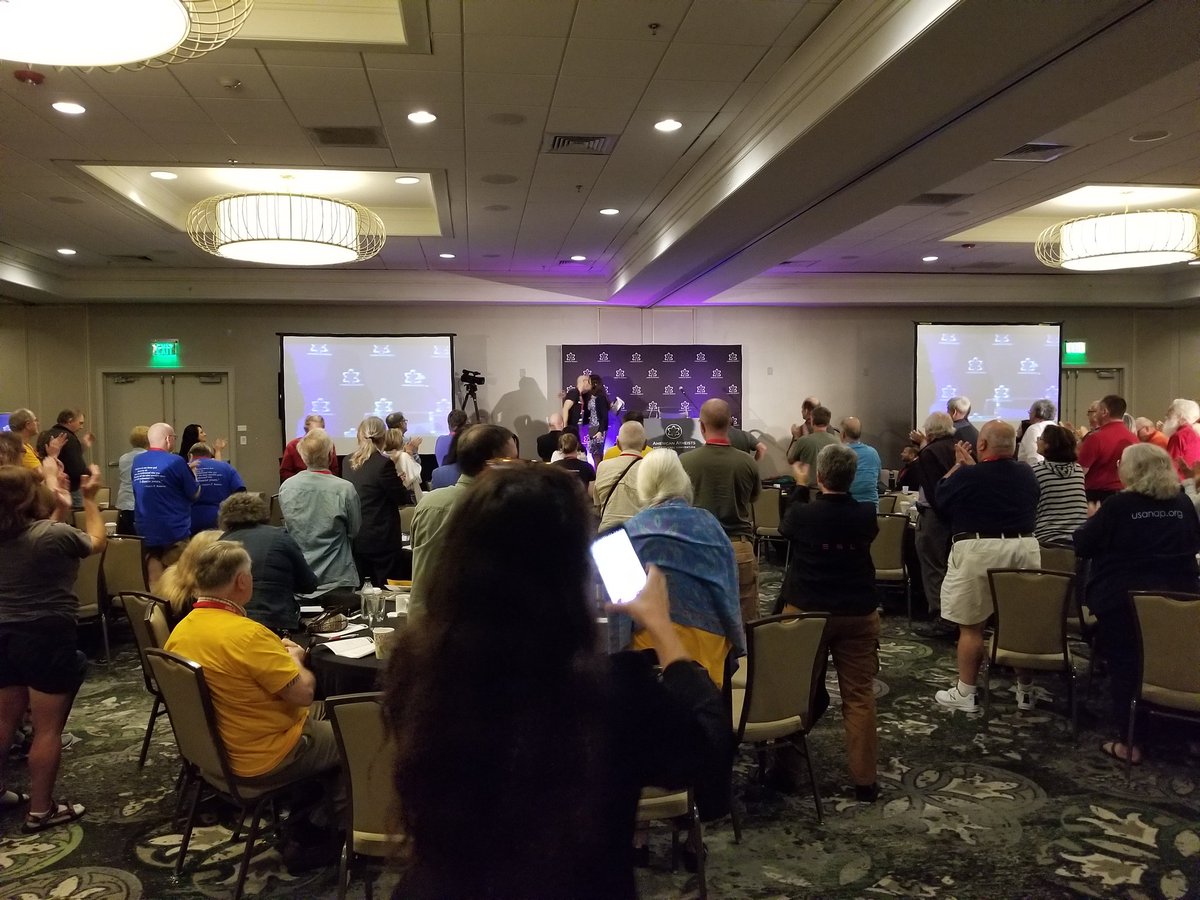 Standing ovation for <a href="/AthenaSalman/">Athena Salman</a> after a rousing speech at #aacon17