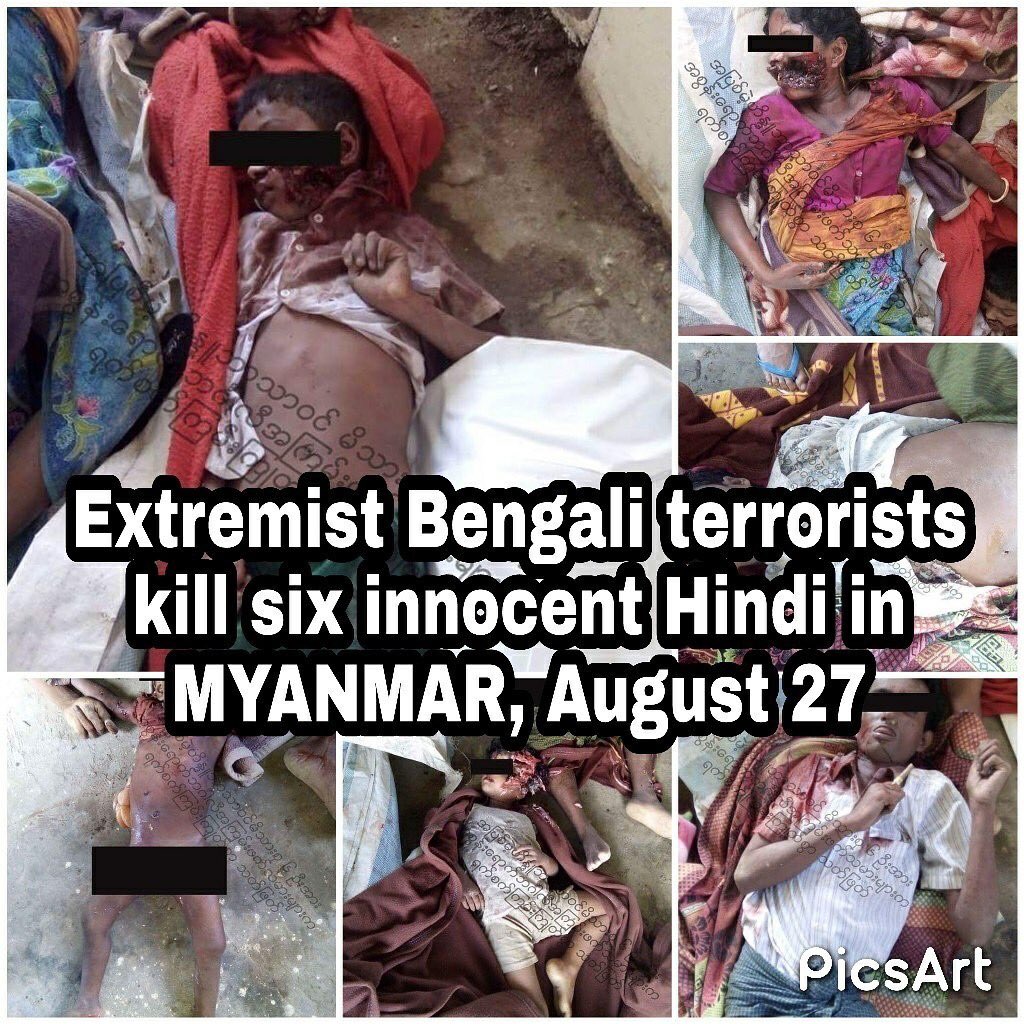Chawmanit's tweet photo. Extremist #Bengali terrorists kill six innocent Hindi in #MYANMAR, August 27 #UN https://t.co/s1MnowrBzo