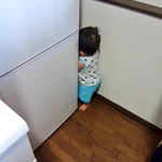 なんでそこにいるのw冷蔵庫の隙間に入ろうとする赤ちゃんが可愛すぎるw