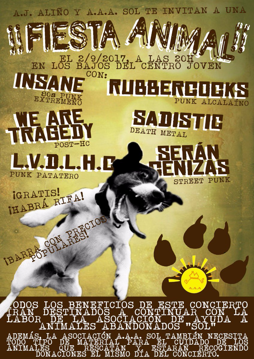 TheRubberCocks's tweet image. Que mejor que salir de fiesta y que tu dinero vaya para cuidar a los animales abandonados!
El día 2 tendréis la oportunidad