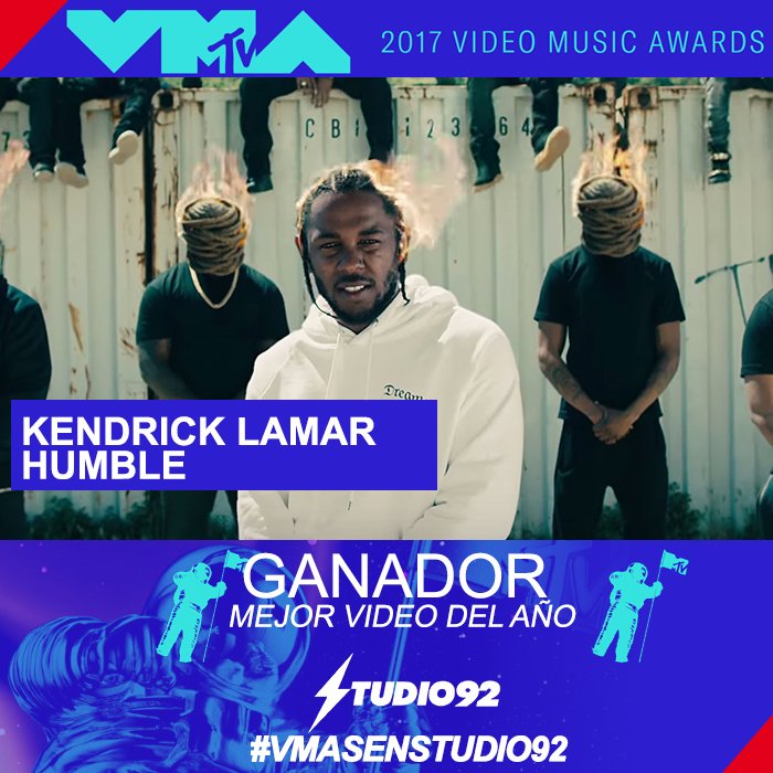 Studio92's tweet photo. Kendrick Lamar se lleva el máximo premio Mejor Video del Año con Humble ¡Temón y gran videoclip! 🔥🙌#VMAs #VMAsEnStudio92 https://t.co/JJqkVdIEbD