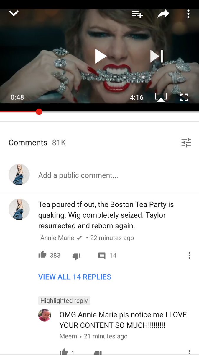 anniemariesj's tweet photo. My comment on @taylorswift13's #LWYMMDvideo is sky rocketing. https://t.co/I5HYqFTleo