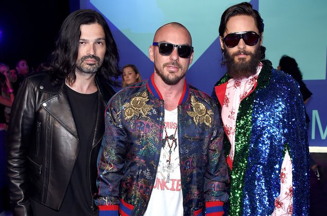 billboard's tweet photo. Thirty Seconds to Mars gives "Walk on Water" its live debut with a mind-bending performance at the #VMAs https://t.co/0lKx6Hinxa https://t.co/lylJ97STzZ