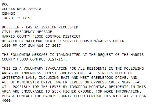NWSHouston's tweet photo. VOLUNTARY EVACUATION FOR THE FOLLOWING AREAS. CYPRESS CREEK forecast to TOP LEVEE by TOMORROW MORNING! RESIDENTS URGED TO SEEK HIGHER GROUND https://t.co/fEMhFx8tQm