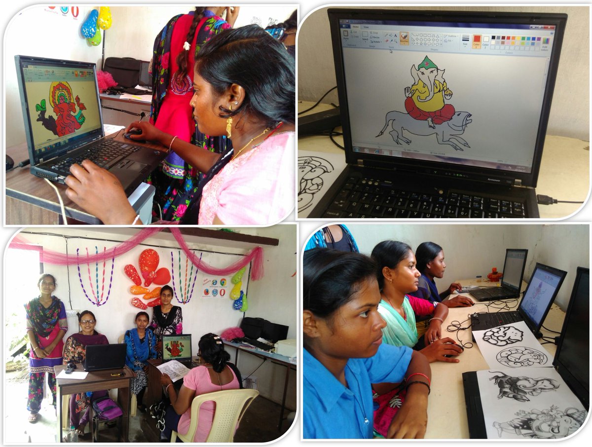 CSCegov_'s tweet photo. Students of #PMGDISHA draw portrait of Lord Ganesha using Paint tool at VLE Tanuja Raichura’s CSC center in #Dhamtari, Chhattisgarh. https://t.co/FZoFIThh9v