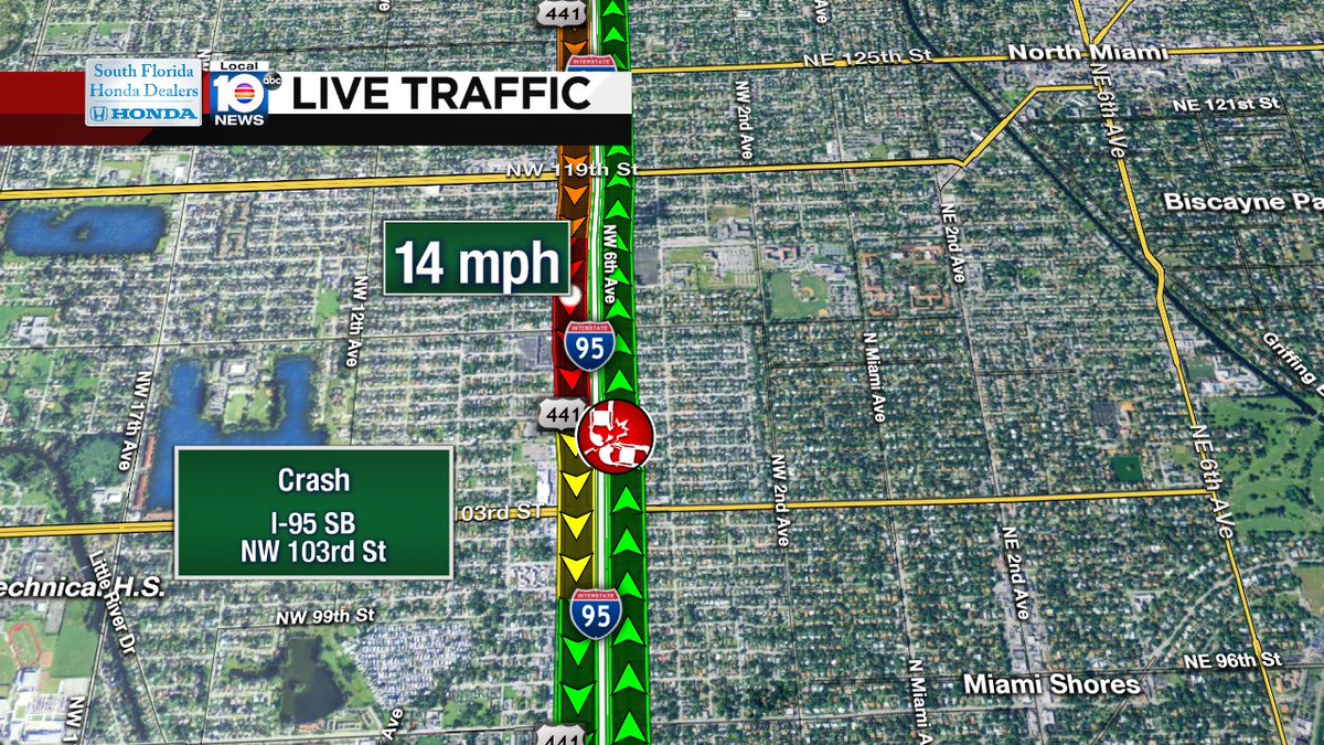 Crash on I-95 SB at NW 103rdt St #traffic https://t.co/Dp6XLxUazL