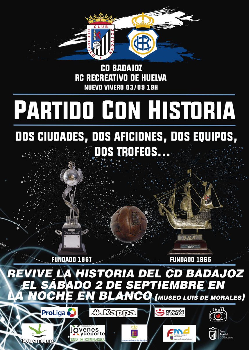 ¡Este fin de semana será especial!
📌Sábado: "Noche en Blanco y Negro" (Museo Luis de Morales)
📍Domingo: Partido <a href="/CDBadajoz/">CD Badajoz</a> 🆚 <a href="/recreoficial/">RC Recreativo de Huelva</a>