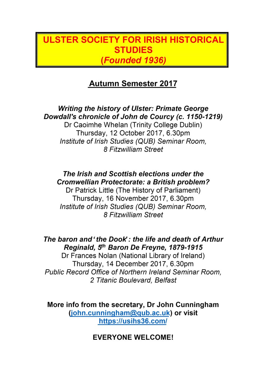 USIHS36's tweet photo. Details of the USIHS's Autumn 2017 lectures are now available. Everyone is welcome to attend. #irishhistory https://t.co/MIWngjls3n