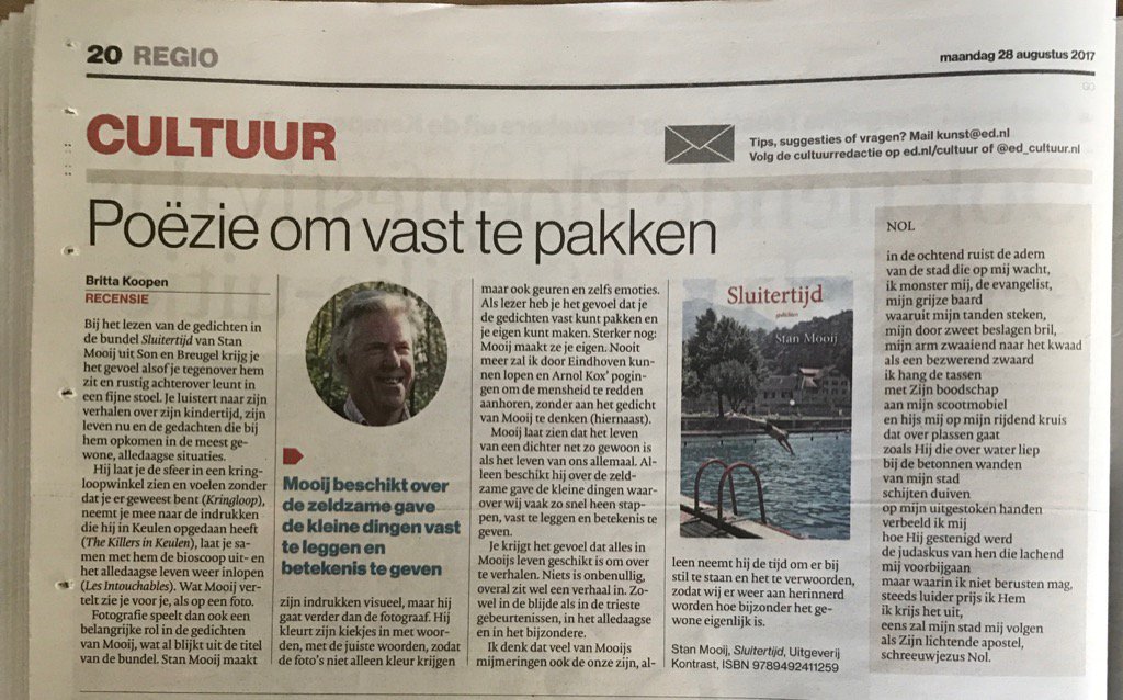 A3Beun's tweet photo. #Mooi artikel in #ed over de #gedichtenbundel van Stan Mooij uit #sonenbreugel. https://t.co/s4hPsmdKs2