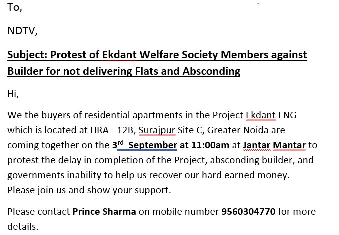 cena_sharma's tweet photo. @ndtv Protest of Ekdant Welfare Society Members against Builder for not delivering Flats and Absconding https://t.co/9IFp7ETr3O