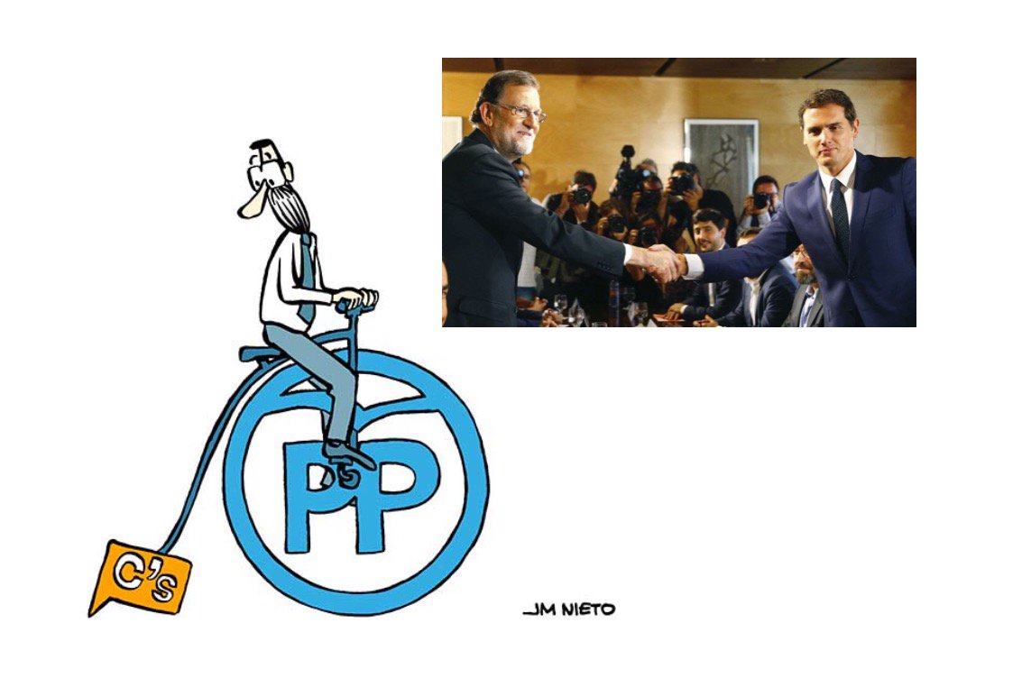democraciareal's tweet photo. Un año del pacto PP-C's y el gran beneficiado es el PP: Rajoy gobierna y a pesar de incumplir sus acuerdos con C's, Rivera le sigue apoyando https://t.co/sRJdVSIq9Y