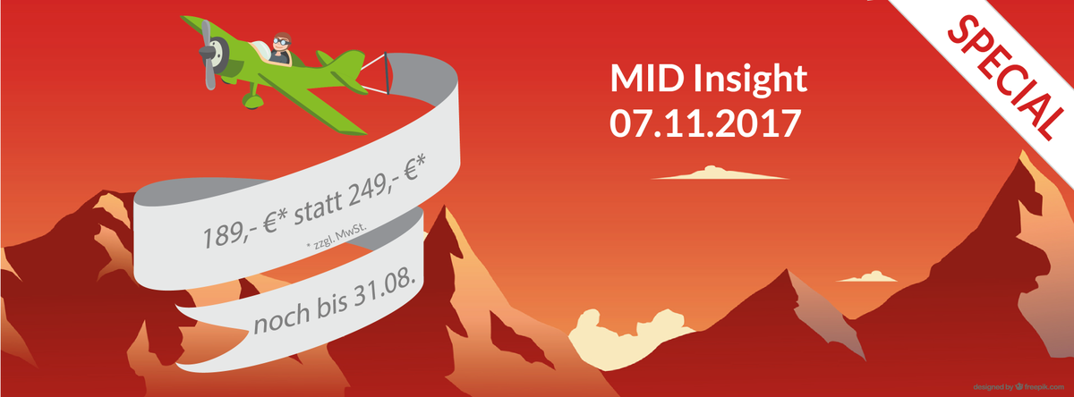 MIDGmbH's tweet photo. Gipfelstürmer aufgepasst – bis 31.08. Frühbucherrabatt sichern!
Jetzt Tickets sichern: https://t.co/pKnmapxaUO
#Insight2017 #MID_Insight https://t.co/zajjvxepNu