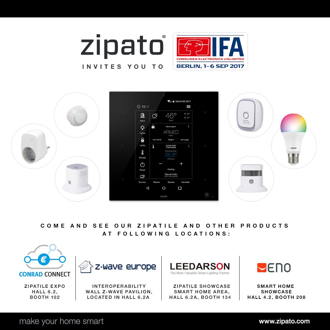 najvv's tweet photo. Check Zipato at IFA Berlin from 1-6 of September on several booth #zipato #zipatile #ConradConnect #zwaveeurope #leedarson #eno #IFAtogether https://t.co/NmlGV4Tpd1