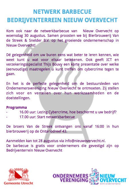 Wij hebben zin in de barbecue bij <a href="/vandeStreekbier/">vandeStreek bier</a> woensdag! Heb jij je al aangemeld? Dat kan vandaag nog! #nieuwovervecht