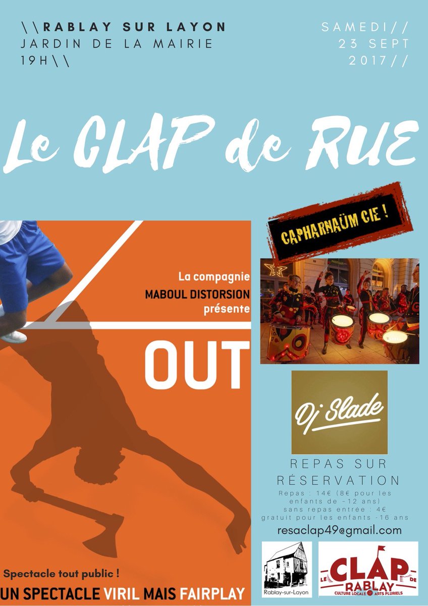 clapderablay's tweet photo. pour réserver ses repas le 23/09 avec @CieMaboulD la #batucada #capharnaum et @djsladeprod c'est resaclap49@gmail.com
#festival #Rablay https://t.co/4D3wdXhdMa