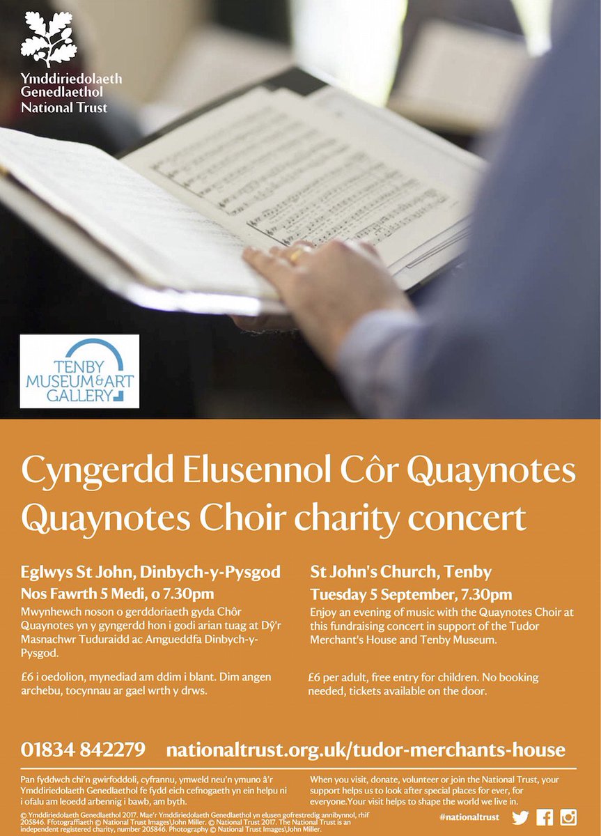 TenbyMuseum's tweet photo. #Charity #concert by #Quaynotes #choir, 5 Sept, St Johns Church, to raise funds for @TenbyMuseum &amp; #Tudor Merchants House https://t.co/6LQfo3p1Gs