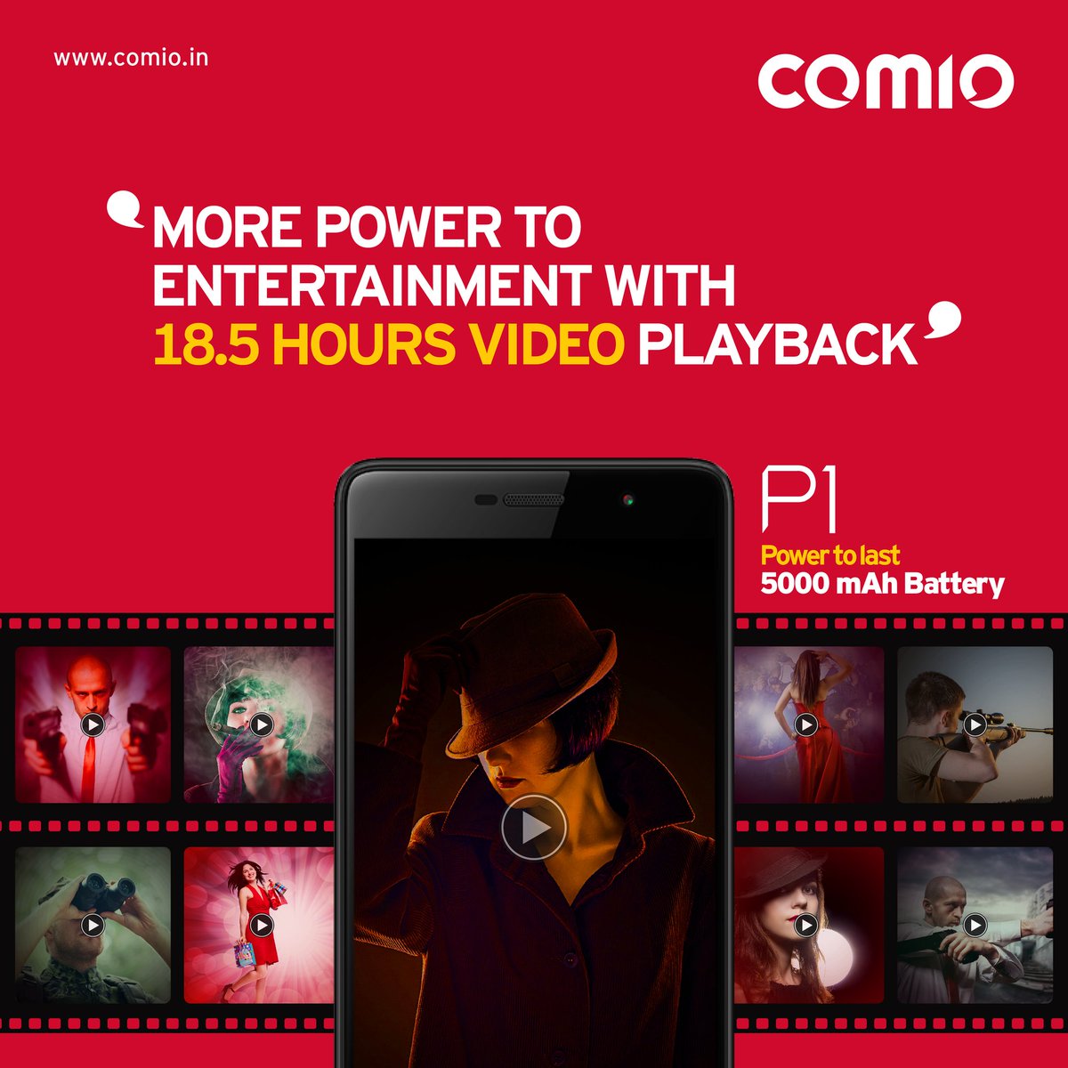COMIO_IN's tweet photo. Enjoy back-to-back blockbusters on the go with the power of 5000 mAh battery. Say hello to unstoppable entertainment. #PowerToLast https://t.co/VFtJBB26g2